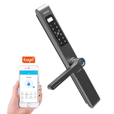 China Aluminum Alloy Fingerprint Slide Digital Electric Rope Smart Door Locks With Lock Cylinder Tuya APP for sale