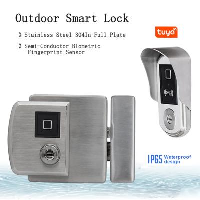 China IP65 Aluminum Smart Electronic Digital Door/Outdoor/Metal Door Lock Fingerprint App BLE Tuya Lock Doors Waterproof Selockey Door Rim for sale