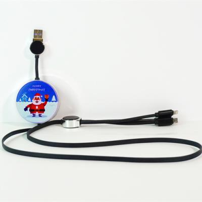 China Wholesale Custom Full Printing Colorful LED Retractable USB Charger Cable 3 in 1 Multiple Charging Cord for Xmas Gifts for sale