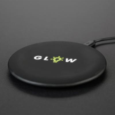 China QI Wireless Charging Pad 5W LED Illuminated Logo Soft-touch Surface Promotion Gift Compact Round Charger for Phone for sale