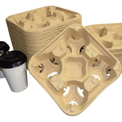 China Biodegradable To Go Coffee Paper Cup Portable Takeaway Carrier Biodegradable Tray Cups 2 and 4 Edge Disposable Coffee Bear Holder Paper Tray for sale