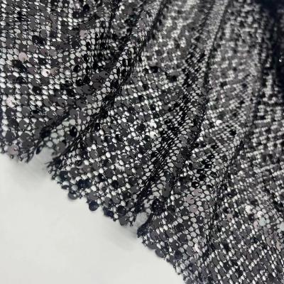 China Classic Black Sequin Mesh Embroidery Fabric 190GSM Breathable For Party Dresses for sale