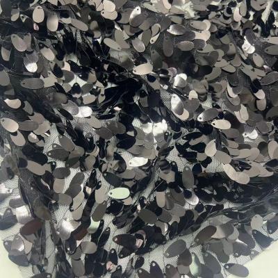 China Classic Black Color 100% Polyester Sequins Embroidery Fabric For Decorate Clothes for sale