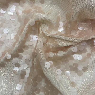 中国 Mesh Sequins Embroidery Fabric 95%P 5%SP 230GSM Fabric Embroidered For Party  Dresses 販売のため