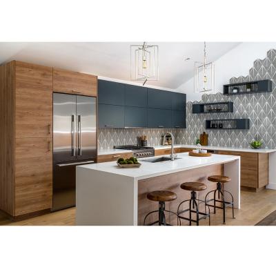 China Modern New Design Prefab Homes Customize Marble Worktop Gray Kitchen Cabinets Modern for sale