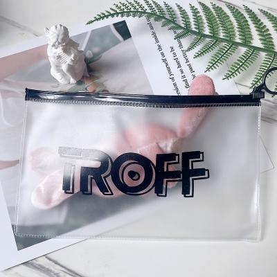 China Custom Logo Frosted Cosmetic Makeup Display Moisture Proof Packaging Bags Clear PVC Waterproof Bag With Plastic Zipper Zipper Pouch for sale