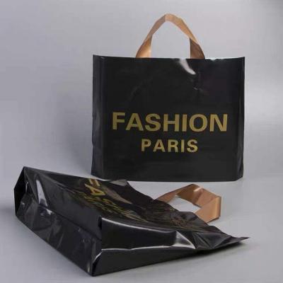 China BIODEGRADABLE Black Custom Logo Plastic Packaging Bag Shopping Gold Poly Printed Nylon Bag With Soft Loop Handle for sale