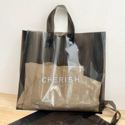 China BIODEGRADABLE Custom Tote Bag Die Cut Plastic Transparent Logo Printing Black Pe Plastic Fashion Handle Shopping Bag For Small Business for sale