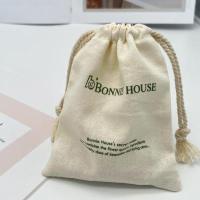 China Recyclable Custom Printed Logo Drawstring Pouch Gift Jewelry Packaging Bags Beige Small Cotton Canvas Bags for sale