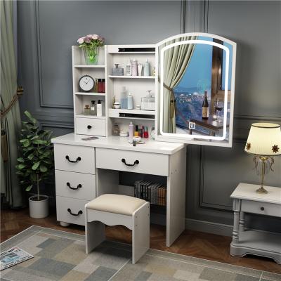 China Dresser Black Girls Extendable Custom Mirror With LED Lights Luxury Dressing Table for sale