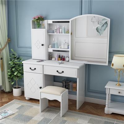 China High Quality Expandable Bedroom Cabinet Rolled Mirror Makeup Table Rustic Dressing Dresser for sale