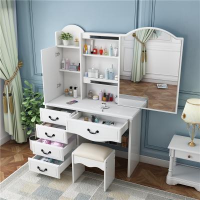 China Bedrooms Expandable 4 Drawer MDF Storage Fashionable White Vanity Mirrored Dresser for sale