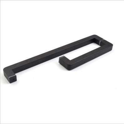 China Modern Black 304 Stainless Steel Bathroom Shower Room Push Pull Door Handle L Type Long Square Handle For Glass Door for sale