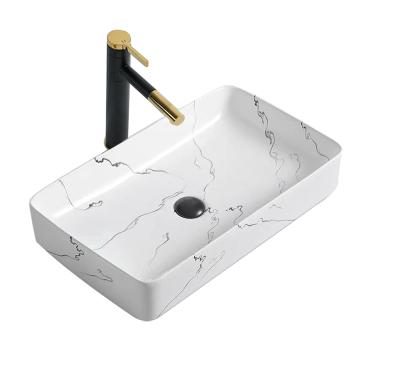 China Modern Bathroom Sinks Rectangle Over White Art Basin Jazz Basin Countertop Porcelain Vessel Ceramic Vanity Sink for sale