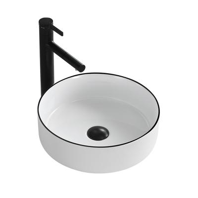 China Modern Bathroom Sinks Round Over Line Ceramic Countertop Bathroom Vessel Vanity Sink Art Basin Black Basin Porcelain for sale