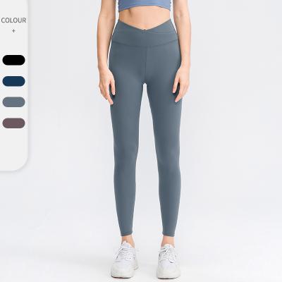 China S-2XLHigh Waist Antibacterial Yoga Pants Double Sided Nude Cross Skin-Friendly Women High Waist Slim Running Fitness Sports Leggings for sale