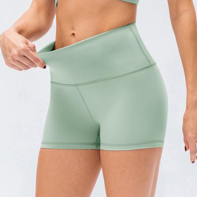 China Stretch Lulu High Elastic Waist Sports Four-Way Yoga Shorts Women's Nudity Fitness Pants Working Training Tight Three-Point Gaiters for sale