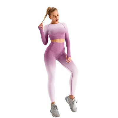 China 2022 New Stretch Four Way Gradient Seamless Yoga Clothing Long Sets Sports High Waist Fitness Clothing Women for sale