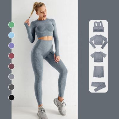 China Free Sample Breathable Women 5/3/2 Piece Yoga Seamless Wear Sets Fitness Gym Leggings Sports Tights Workout Clothes Ectiva Set for sale