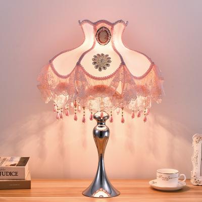 China Modern Touch Metal Table Lamp Desk Lamp with Lace Fabric Shade for Hotel Bedroom Home Living Room for sale