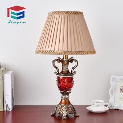 China Classic Fabric Shade E27 Source Stand Table Lamp Resin Colored Glass Desk Lamp For Wholesale for sale