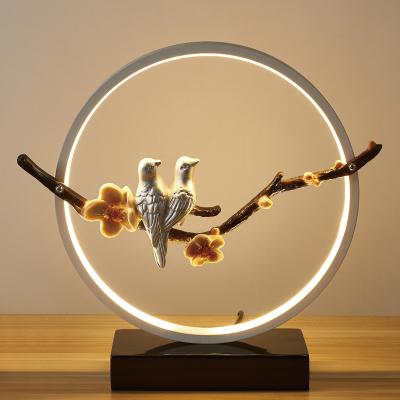 China Modern LED Round Table Light for Bedroom Living Room Desk Light Birds Decorate Bedsides Lamp for sale