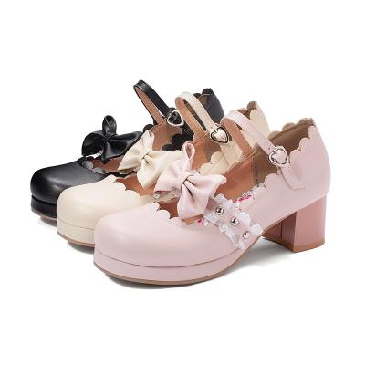 China Waterproof Lolita Mary Jane Women Shoes Block Platform Heels Bow Pumps Kawaii Cute Cosplay Shoes for sale