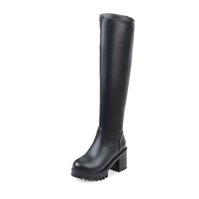 China Chunky High Heel Knee High Winter Waterproof Boots For Women Fashion Platform Boots Long Boots Black And White for sale