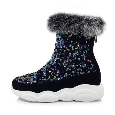 China Thermal Fashion Plush Warm Sequins Splicing Zipper Up Women's Snow Boots for sale