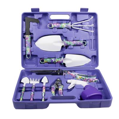 China Amazon 10 Pcs Multifunctional Flower Women Plastic Box Ladies Gardening Tool Kit Purple Purple for sale