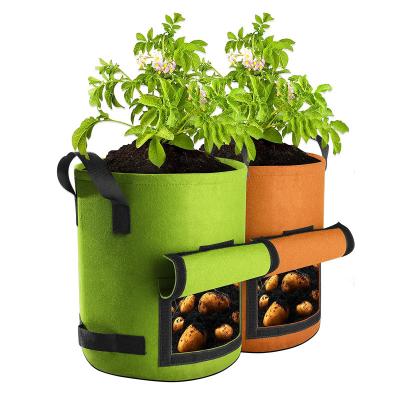 China Felt Wholesale Planter Bag Round Black Tote Felt Grow Bag 10 Gallon Potato Grow Bags for sale