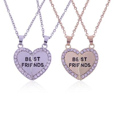 China Vintage Best Friends Fashion Rhinestone Heart Shape Necklace With Chain Pendant For Valentine's Day Gift for sale