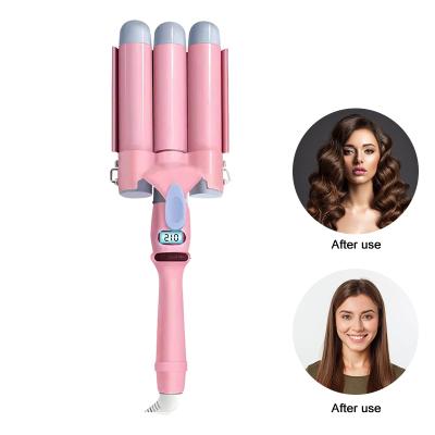 China 2021New Adjustable Heat Settings Professional Hesitate Alure Three Barrel Curling Iron Wand With LCD Temp for sale