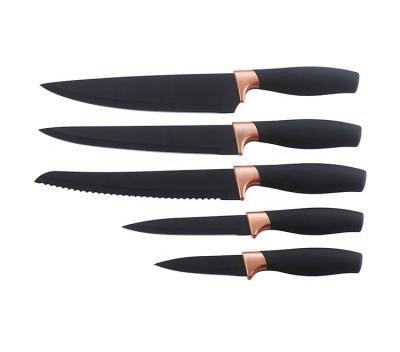 China Best Viable Selling Popular Stainless Steel 5PCS Coating Kitchen Knife Set With TPR Soft Touch Handle for sale