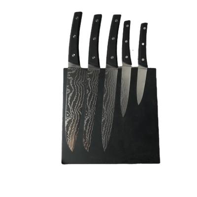 China Durable 5 pcs Damascus kitchen knife set stainless steel with duamascus pattern plastic handle with liner kitchen knife set chfe knife for sale