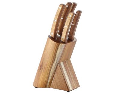 China Sustainable Stainless Steel Knives Block Set With Acacia Wood Handles 6-Piece Triple Rivet Knife Block Set for sale