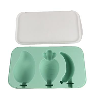 China Summer Viable Fruit Shape Silicone Mold Food Grade Stick Trays Ice Cube Mold Triple Viable Molds for sale