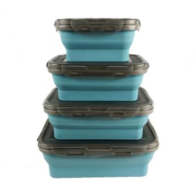 China Collapsible Storage Freshness Storage Refrigerator Box Silicone Food Box Bento Lunch Box Size 4 Fresh-Keeping Sets Sealed for sale