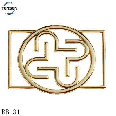 China Nickel Free Gold / Lead Free Plated Hollow Logo Garment Buckle Accessory Custom Design Private Labels Adjustable Slide Buckles for sale