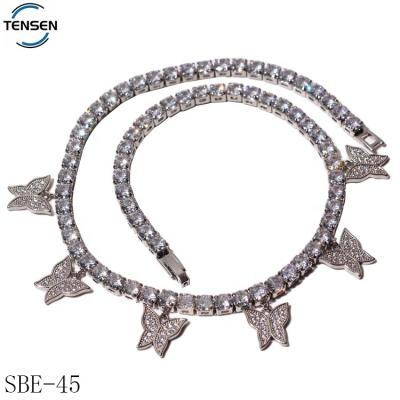 China Environmentally Friendly Exquisite Shiny Silver Shoes Chains Welded Crystal Chains Wholesale Link Accessories With Butterfly Charms for sale