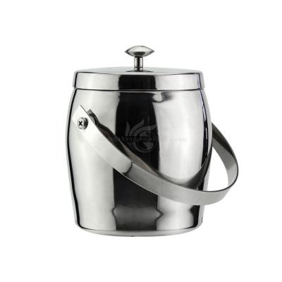 China Durable Compact Double Wall Stainless Steel Ice Bucket Metal Heavy Duty Ice Bucket With Handle And Tongs for sale