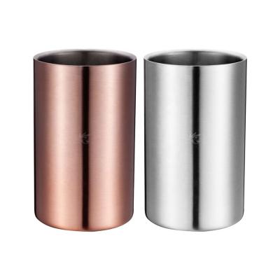 China Bar Viable Tools Metal Copper Cylinder Shape Stainless Steel Wine Ice Bucket Champagne Cooler Bucket Double Wall for sale