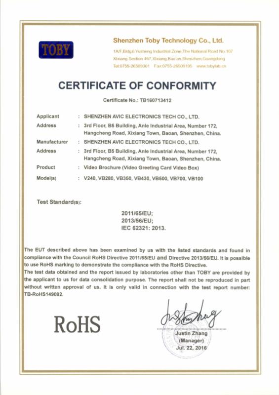 RoHS - Shenzhen Avic Electronics Tech Co., Ltd.