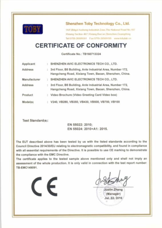 CE - Shenzhen Avic Electronics Tech Co., Ltd.