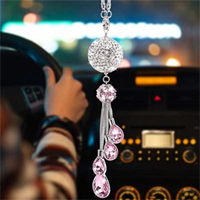 China Customized Luxury Car Bling Rearview Mirror Accessories For Women, Crystal Pendant Rearview Mirror, Crystal Ball Charm Car Decor for sale