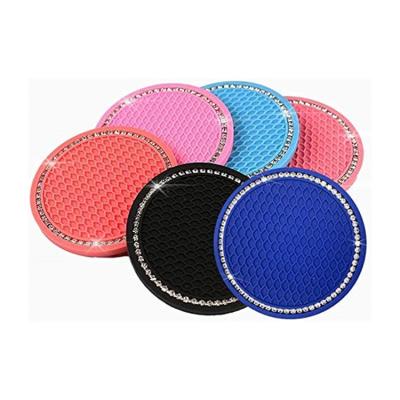 China Diamond Customized Bling Car Coasters Pink PVC Travel Cup Anti Slip Insert Auto Coaster Holder Crystal Vehicle Interior Accessories for sale