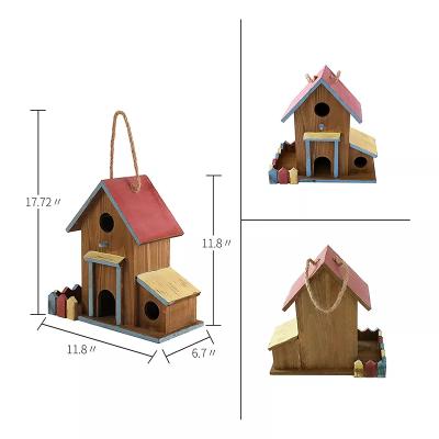 China Sustainable Custom creative wooden hanging diy bird nest outdoor wooden bird nest hanging bird cage wholesale for sale