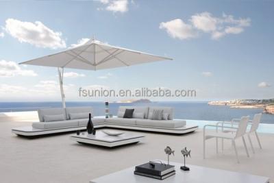 China Outdoor Furniture Aluminum Frame White Rooftop Patio Umbrella With Outdoor Dining Sets for sale