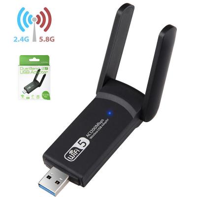 China Wholesale 5ghz Wifi Adapter USB3.0 Network Card 1200Mbps 2.4+5.8G Signal Desktop Wireless Dual Band Receiver For PC for sale