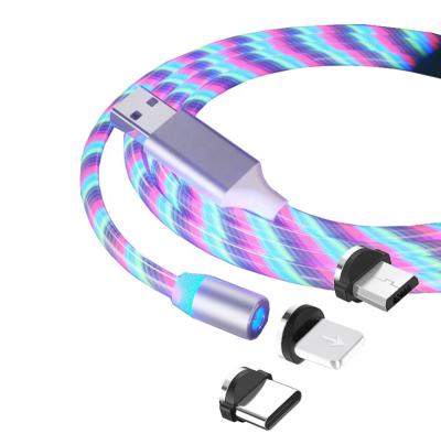 China MP3/MP4 LED Player Data Cable Magnetic Flowing Light Fast Charging Micro USB Type C Cable Luminous Charging Rope For iPhone 13 Android for sale